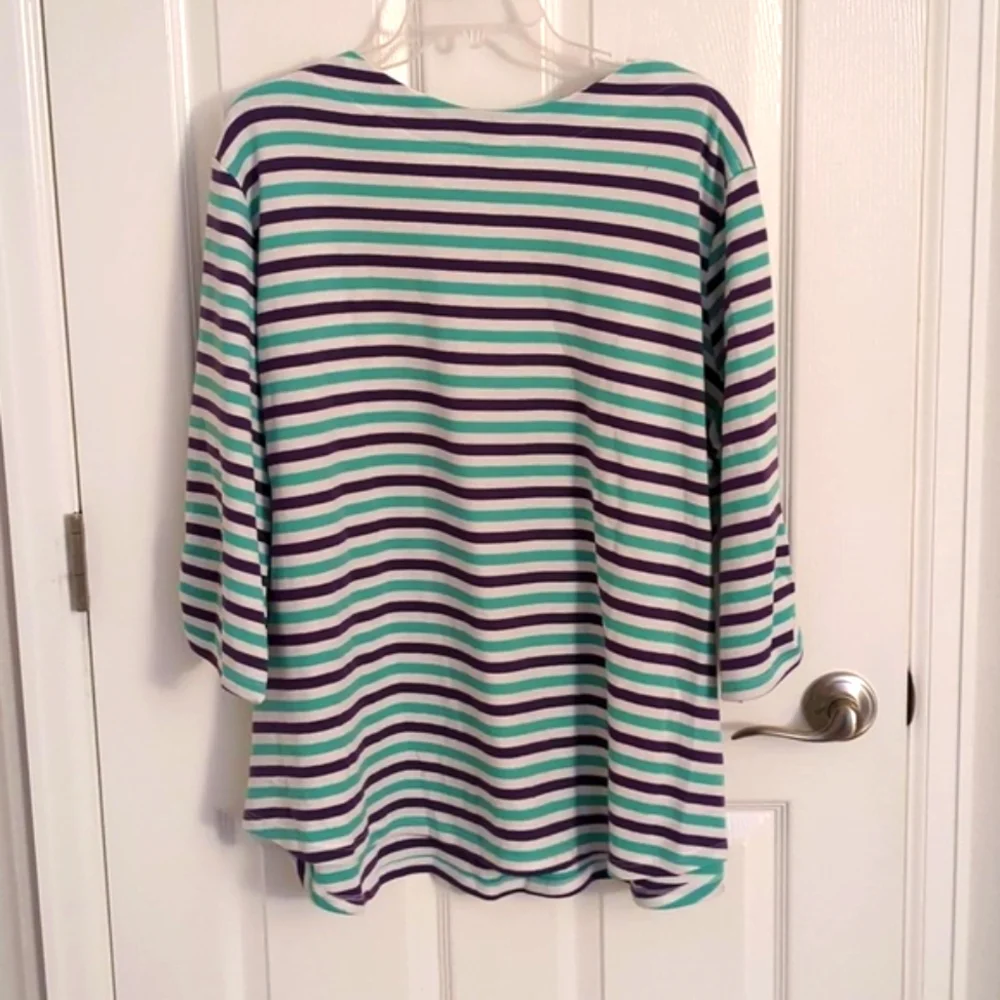 Blair Teal & Purple Striped 3/4 Sleeve Top - 3X